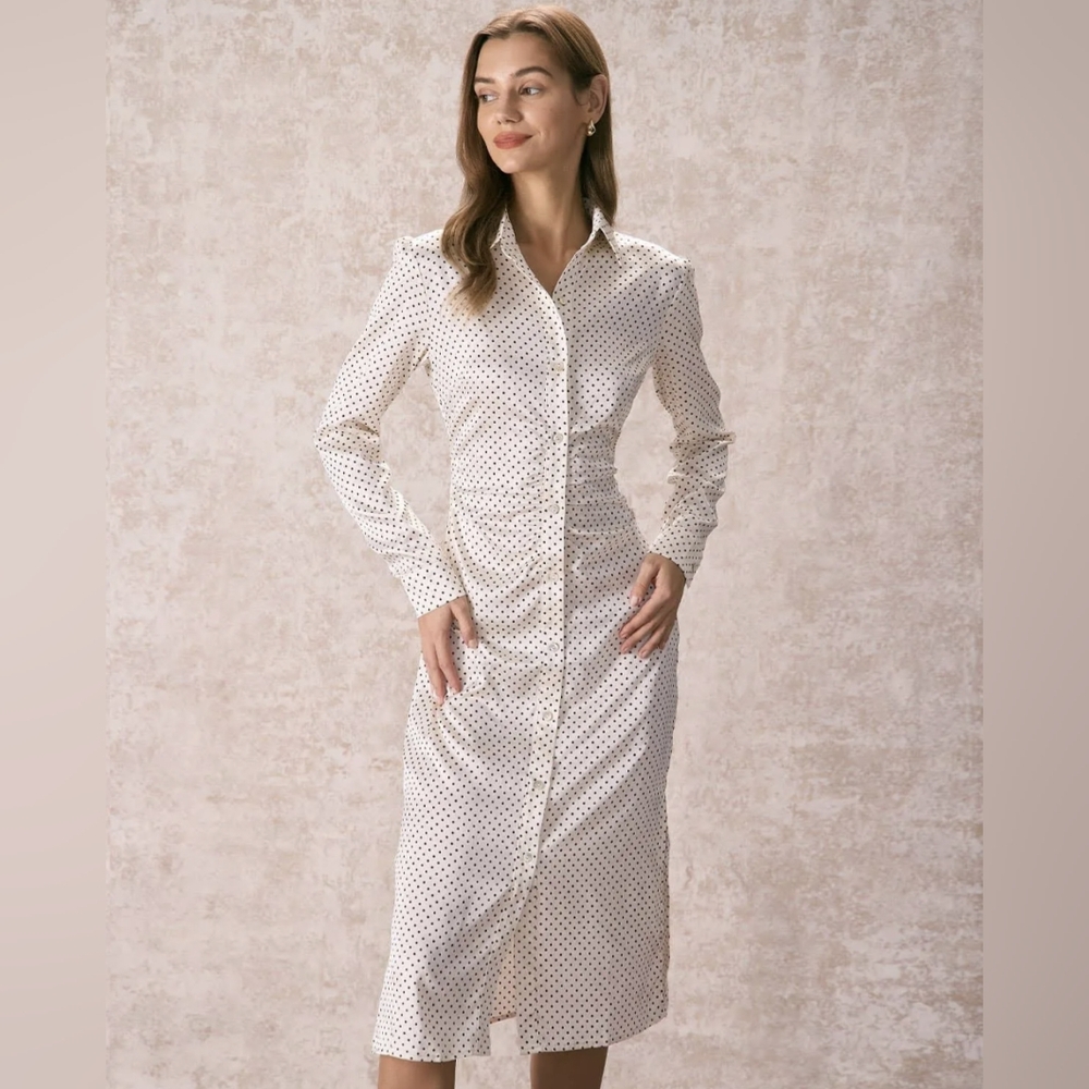 Rihoas Polka Dot Button Shirt Midi Dress for Women